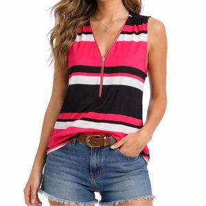 INC International Concepts Pink and Black Striped Tank Top
